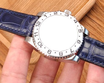 Navy Alligator Watch Strap: Handmade Leather Band (16-22mm)