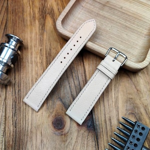 ANY MODIFICATION beige bespoke leather band, Only hand stitching and customized size for your favorite watch.