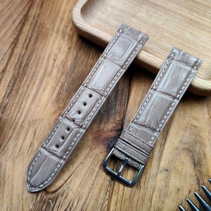 Gray bespoke alligator leather band Mens and women wrist bracelet apple watch gift for watch