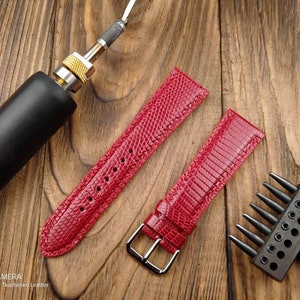 ANY MODIFICATION red lizard bespoke leather band, Only hand stitching and customized size for your favorite watch.