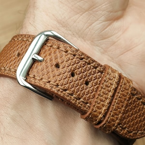 Brown carung snake bespoke leather, Only hand stitching and customized size for your favorite gift for watch 19 21 23 mm gift for watch