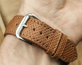 Handmade Brown Karung Snake Leather Watch Strap: Bespoke Sizes