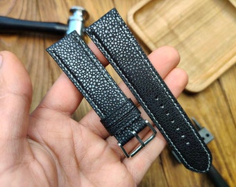 Gray Leather Watch Band: Bespoke Hand-Stitched Padded Style