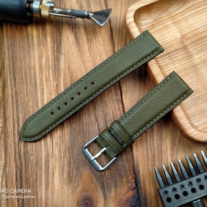 Olive bespoke goat leather band, Only hand stitching and customized size for your favorite watch.
