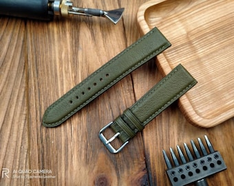 Olive Goat Leather Watch Band: Bespoke Hand-Stitched Strap