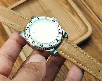 Beige Leather Watch Band: Handmade Goat Leather, Custom Size