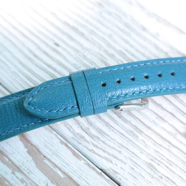 TOUTE MODIFICATION bracelet en cuir de chèvre turquoise sur mesure, coutures à la main uniquement et taille personnalisée pour votre montre préférée.