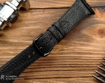Handgenähtes iWatch Band aus schwarzem Ziegenleder - individuelle Größe