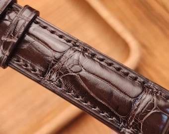 Handmade Brown Alligator Leather Watch Band: Bespoke Stitching