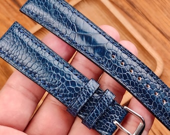 Ostrich Paw Leather Watch Band: Hand Stitched Padded Strap