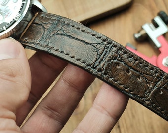Brown Alligator Leather Watch Band: Handmade Bespoke Strap