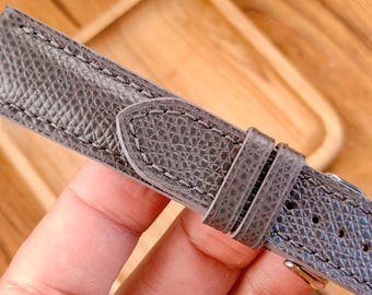 Hand Stitched Gray Leather Watch Band - Bespoke Padding Style