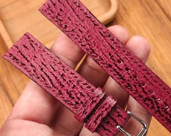 Handmade burgundy Shark Leather Watch Strap - Custom Sizes