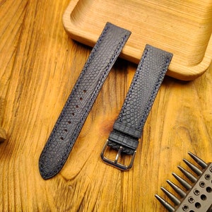 ANY MODIFICATION navy lizard bespoke leather band, Only hand stitching and customized size for your favorite watch. Nubuck leather
