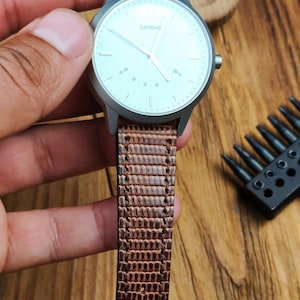 ANY MODIFICATION cognac lizard bespoke leather band, Only hand stitching and customized size for your favorite watch. Brown flat style strap