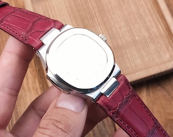 Handmade Burgundy Alligator Watch Band for Nautilus 40mm
