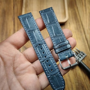 ANY MODIFICATION navy alligator bespoke leather band, Only hand stitching and customized size for your favorite watch,denim leather