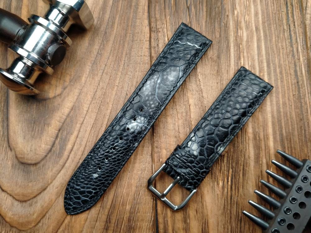 Black Ostrich Paws Leather Watch Band Leather Watch Band 16 18 - Etsy