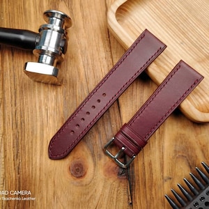 ANY MODIFICATION Burgundy bespoke leather band, Only hand stitching and customized size for your favorite watch. Maroon padding style