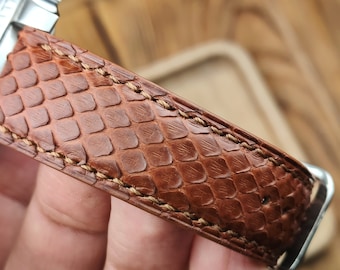 Brown Python Snake Leather Watch Strap: Handmade Bespoke Band