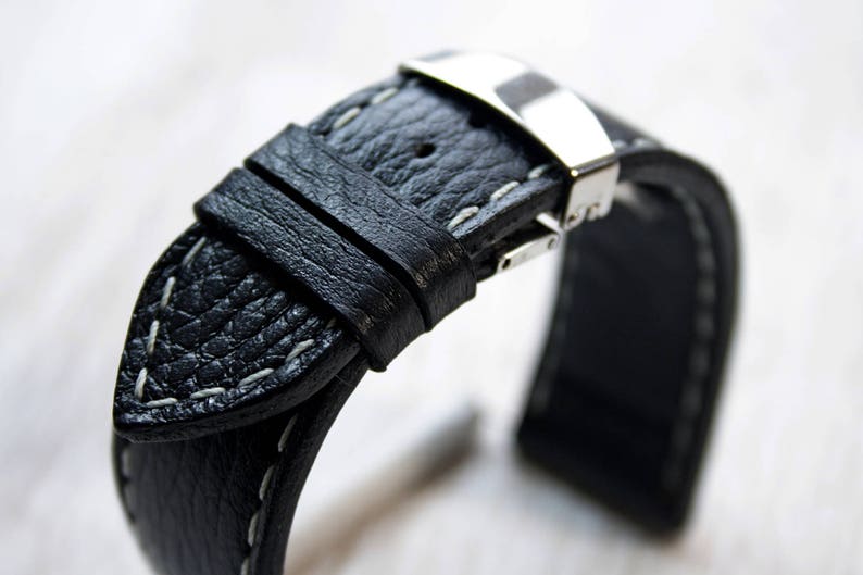 Black leather watch band 16mm-26mm mens watch straps black | Etsy