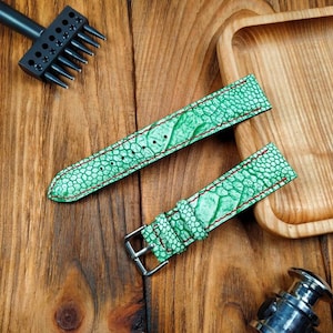 ANY MODIFICATION green ostrich paws bespoke leather band, Only hand stitching and customized size for your favorite watch.