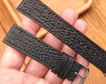 Handmade Black Shark Leather Watch Strap, Sizes 16 18 20 22