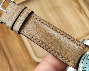 Beige Goat Leather Watch Band: Hand Stitched, Bespoke Size