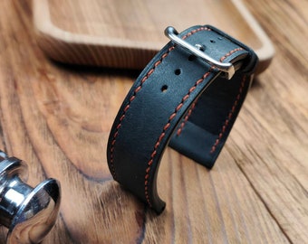 Handmade Black Calf Leather Watch Band: Quick Release, Custom Sizes