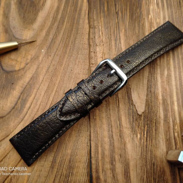 ANY MODIFICATION brown bespoke leather goat band, Only hand stitching and customized size for your favorite watch. Padding style.