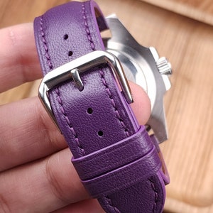 Bracelet de montre en cuir violet pour toutes les tailles et modifications Uniquement cadeau de couture à la main pour hommes et femmes