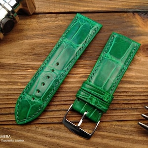 ANY MODIFICATION emerald bespoke leather band, Only hand stitching and customized size for your favorite watch Green gift for watch