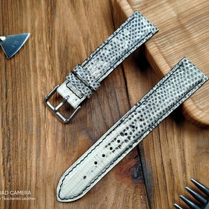 ANY MODIFICATION black white lizard bespoke leather band, Only hand stitching and customized size for your favorite watch.