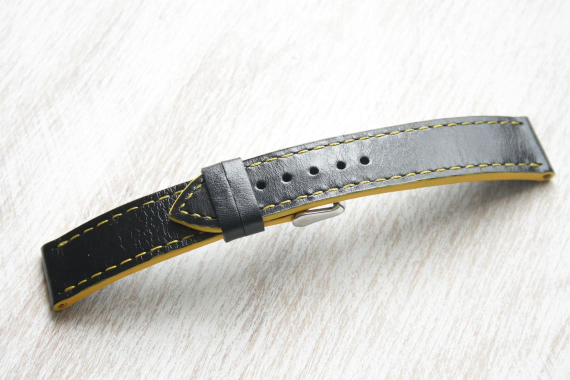Black watch bands 16mm26 mm yellow watch straps handcrafted Etsy