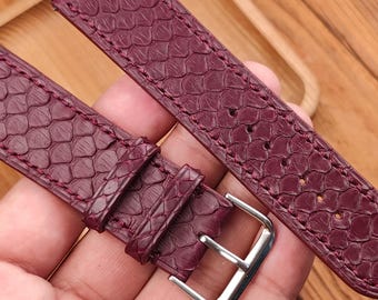 Burgundy Python Watch Band: Bespoke Handmade Leather Strap