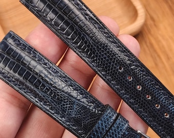 Dark blue Lizard Leather navy Watch Band: Handmade Bespoke Strap