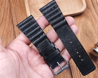 Watch strap in the style of SevenFriday. Black leather strap. Gift for mens