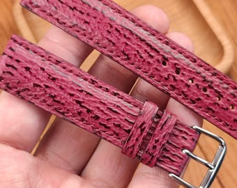Handmade burgundy Shark Leather Watch Strap - Custom Sizes