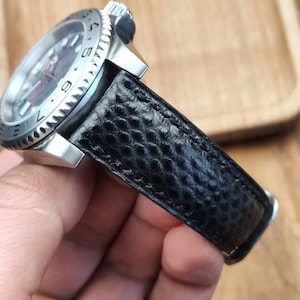 Black watch strap bespoke leather band, Only hand stitching and customized size for your favorite watch. Padding style