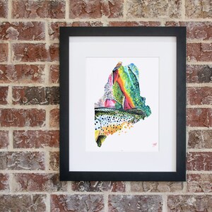 Giclee Print Maine State Fly Fishing Illustration