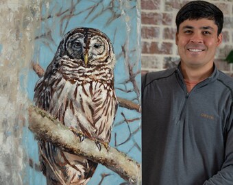 Original "Tchefuncte's Grace" 24x36 inch Oil on Canvas | Barred Owl | Wildlife Artwork