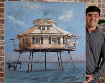 Original "Fairhope Horizon" 36x36 inch Oil on Canvas | Mobile Bay | Coastal Artwork