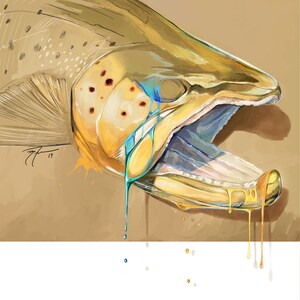 Brown Trout Over The Edge | Digital Prints | Red Drum Painting | Fly Fishing Print | Fishing Art