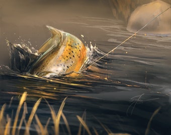 Brown Trout Take | Digital Art Prints by Brandon Finnorn | Fly Fishing