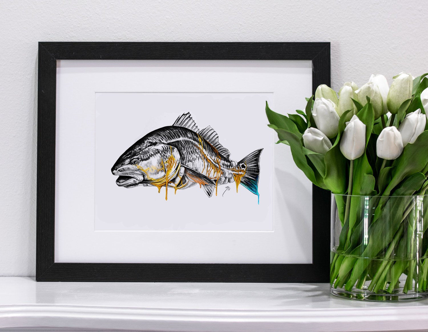 Redfish Melting Gold Portrait Fly Fishing Art Red Drum Melting Series