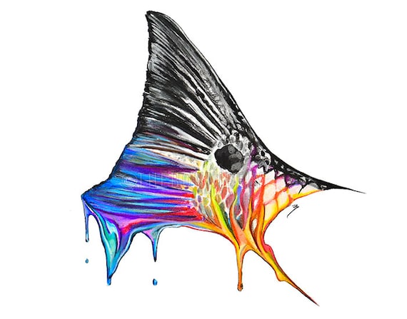 Redfish Tail Melting Portrait Pastel Charcoal Artwork Inshore