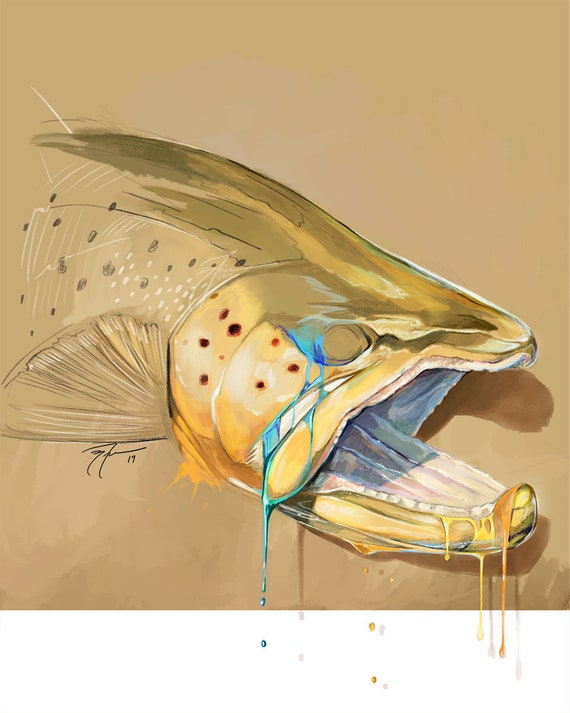 Brown Trout Over The Edge | Digital Prints | Red Drum Painting | Fly  Fishing Print | Fishing Art