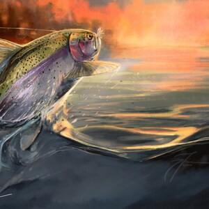 Rainbow Leaping | Giclee Prints | Fly Fishing Artwork | Trout Art