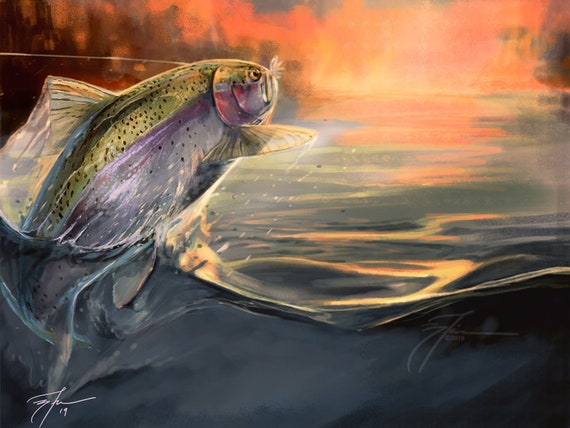 Rainbow Leaping Giclee Prints Fly Fishing Artwork Trout Art -  UK