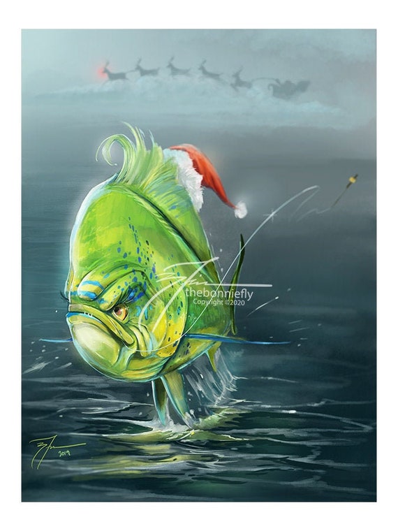 Christmas Mahi Digital Prints Fish Painting Fly Fishing Print